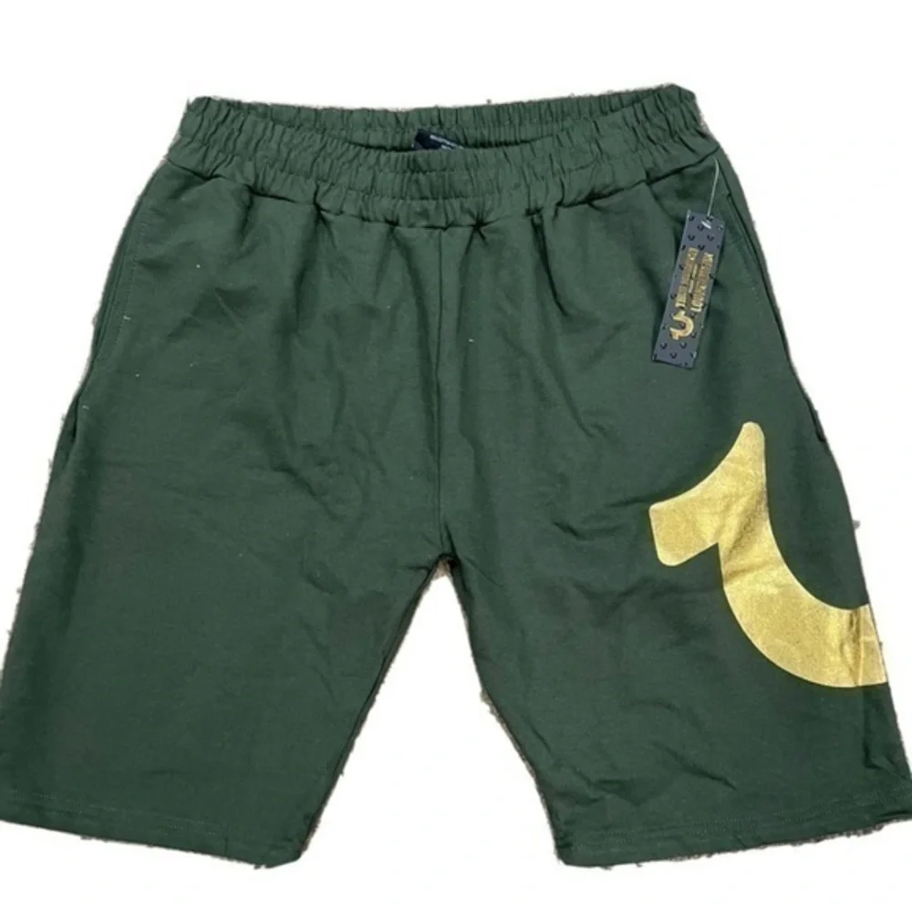 New True Religions Olive Green gold sweat shorts